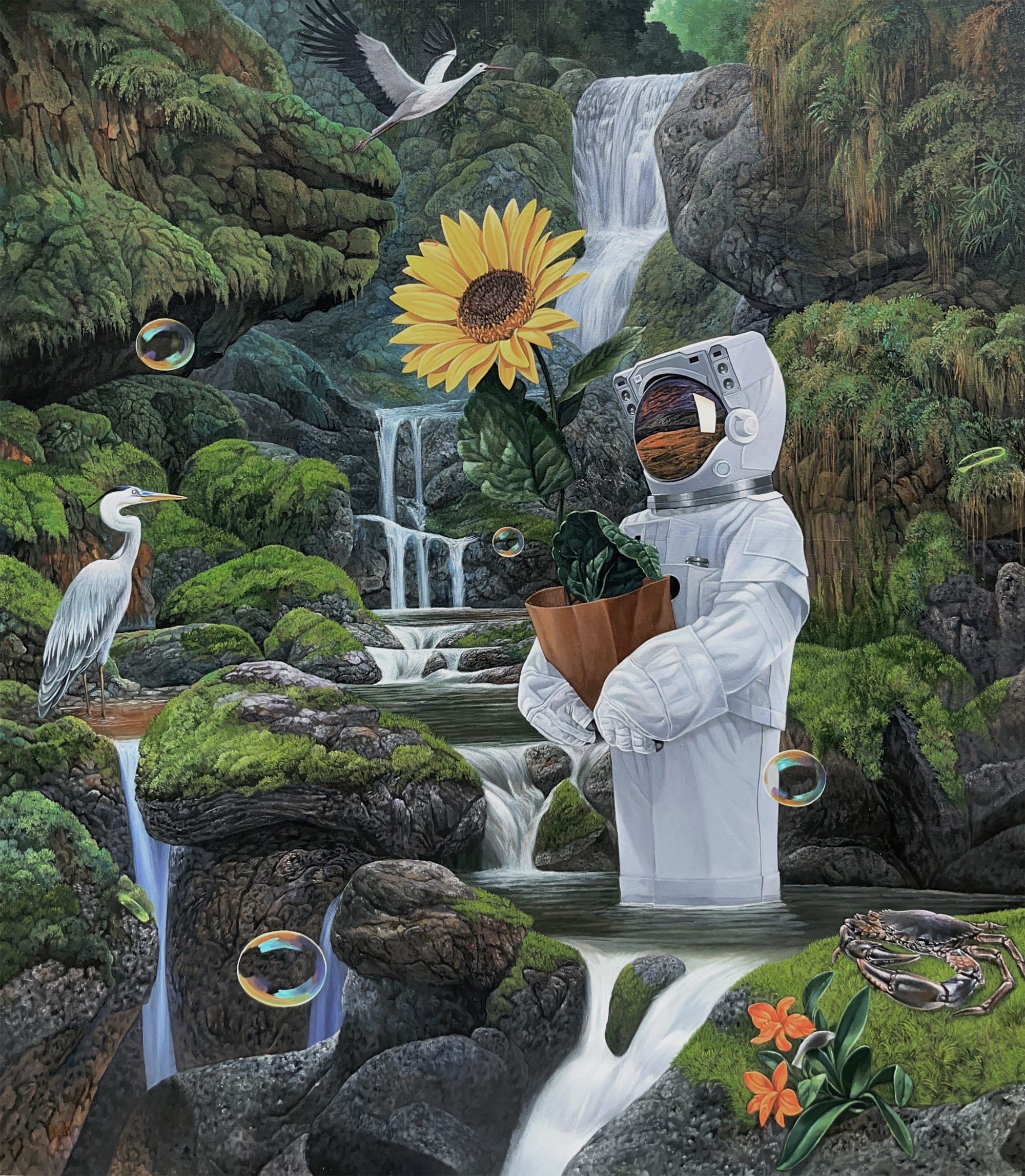 An Astronaut Finds Symbiosis with Nature in Agus Putu Suyadnya’s Uncanny Paintings